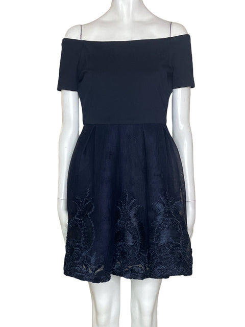 Vestido Just Me Liso Outshoulders Manga corta Algodón Azul - Talla S