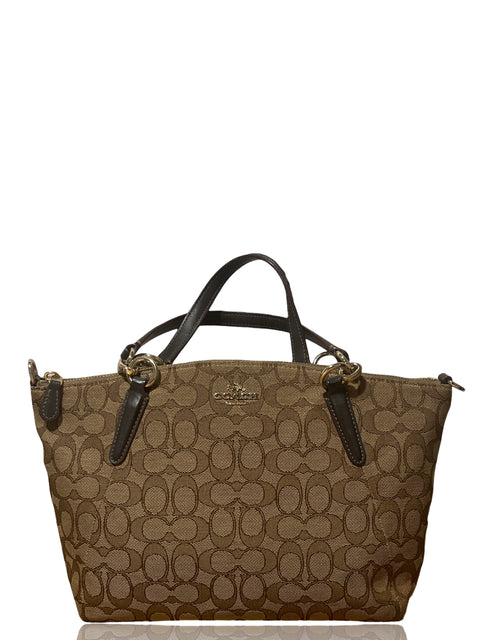 Cartera Kelsey De Coach En Lona Con Diseño De Firma Y Ribete De Cuero Marrón Tela Marrón - Talla U
