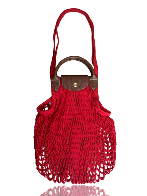 Cartera Longchamp Le Pliage Filet Mesh Algodón Rojo - Talla U