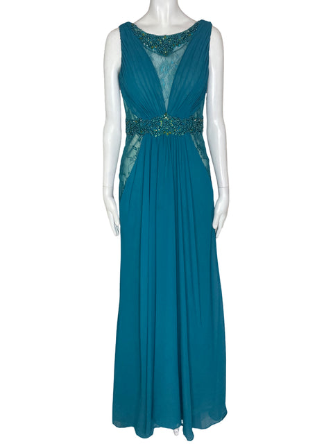 Vestido De Fiesta Tonybowls Maxi Pedreria Sin mangas Verde - Talla 8