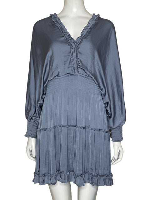 Vestido She + Sky Cuello v Satinado Azul - Talla M