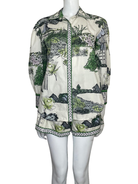 Set Las Sureñas Camisa+short Estampado Algodón Verde - Talla S