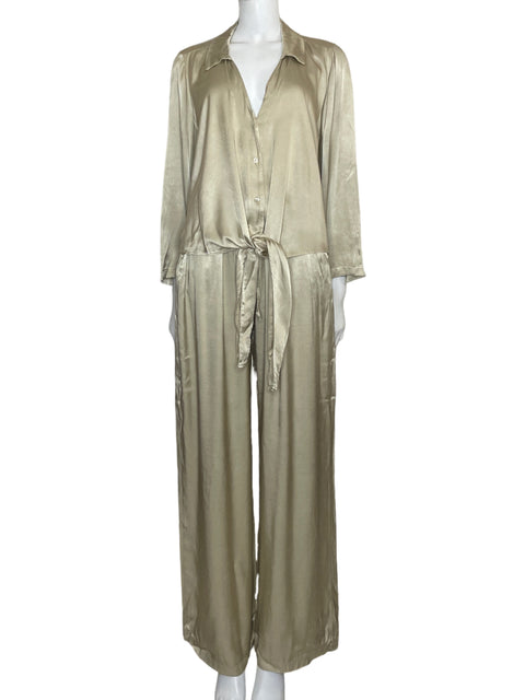 Conjunto In Italy Camisa+pant Satinado Beige - Talla U