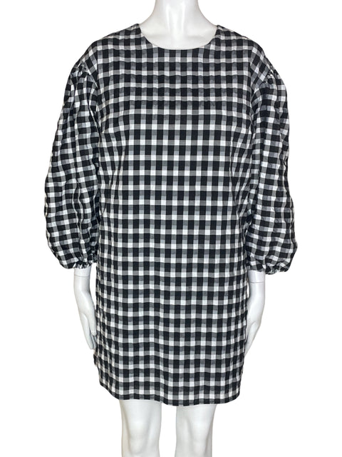 Vestido J.crew Cuadros Abullonado Suelto Negro - Talla S