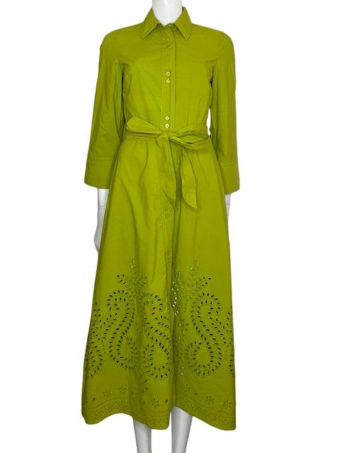 Vestido Zara Camisero Eyelet Verde - Talla S