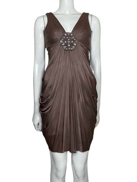 Vestido Bcbg Drapeado Broche Marrón - Talla 4