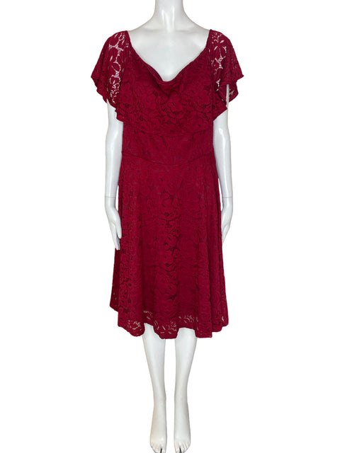 Vestido Tesoro Tps Midi Tejido Ruchas Rojo - Talla XXL