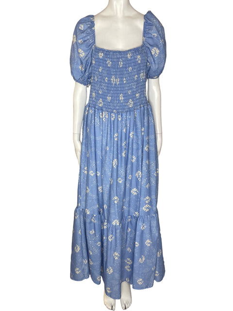 Vestido Zawary Estampado Abullonado Ajustado Azul - Talla XL