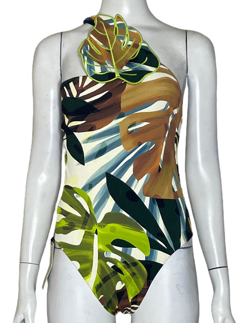 Vestido De Baño Never Fully Dressed Asimétrico Bordado Verde - Talla 36