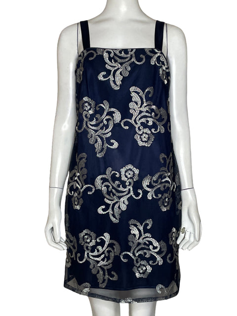 Vestido R&m Richards Midi Floral Bordado Azul - Talla 8