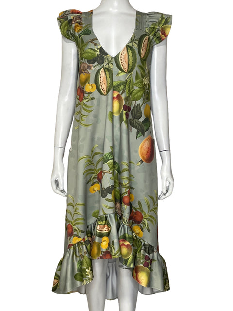 Vestido Eugenia Fernandez Estampado Tropical Midi Verde - Talla S