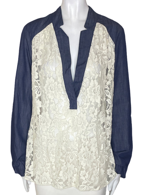 Blusa Karen Kane Tejida Transparente Jeans Azul - Talla M