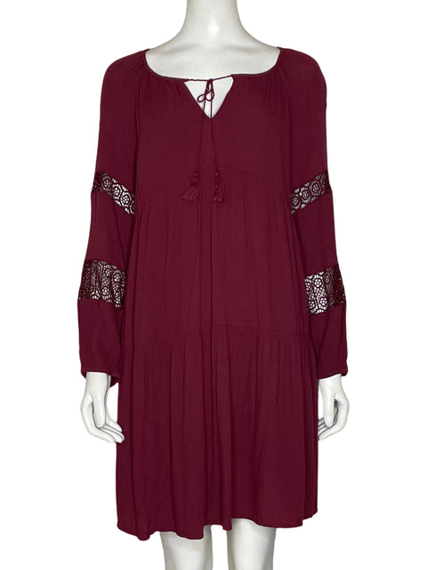 Vestido Los Navy Detalles De Encaje Midi Rojo - Talla M