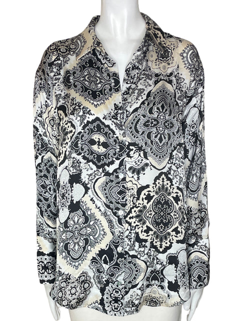 Blusa Zara Estampado Botones Negro - Talla L