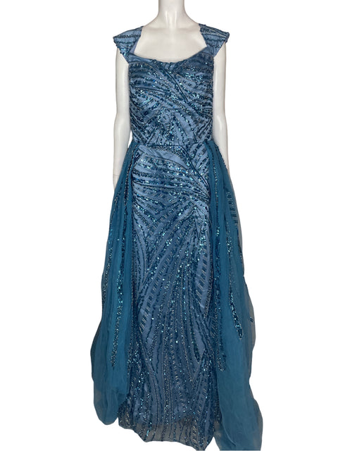 Vestido De Fiesta Tesoro Tps Pedreria Manga corta Brillo Azul - Talla 14