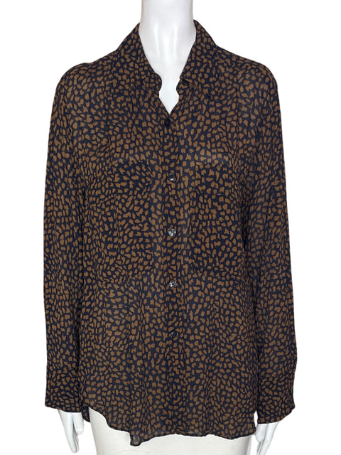 Blusa Zara Estampado Manga larga Botones Marrón - Talla M