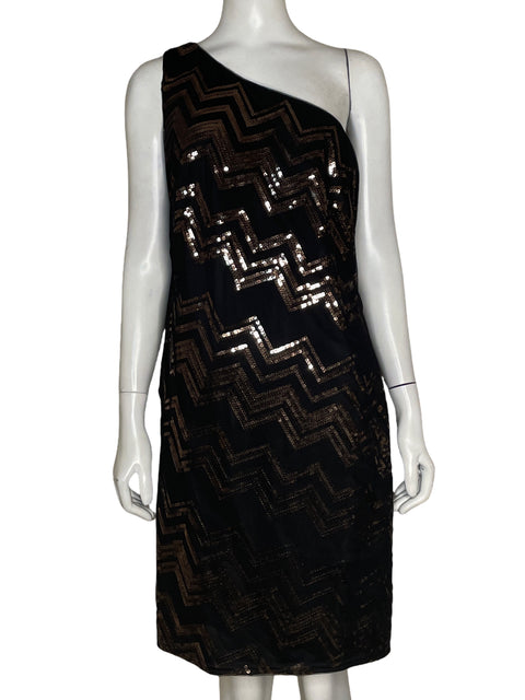 Vestido De Fiesta Nightway Lentejuelas Asimétrico Negro - Talla 10