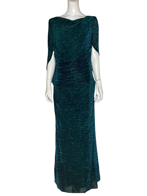 Vestido De Fiesta Betsy & Adam Brillo Maxi Azul - Talla 16