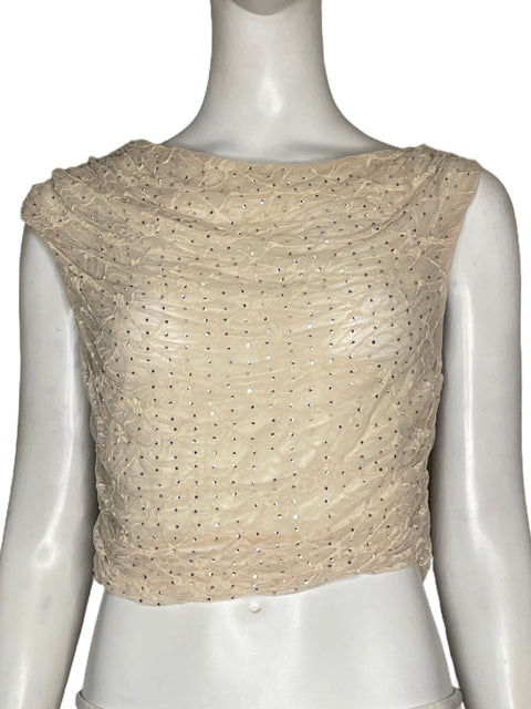 Top Zara Brillo Asimétrico Beige - Talla L