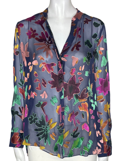 Blusa Alice + Olivia Estampado Transparente Manga larga Azul - Talla S