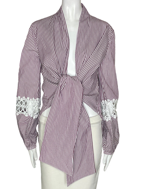Blusa Silvia Tcherassi Rayas Cruzado Amarrado Marrón - Talla S