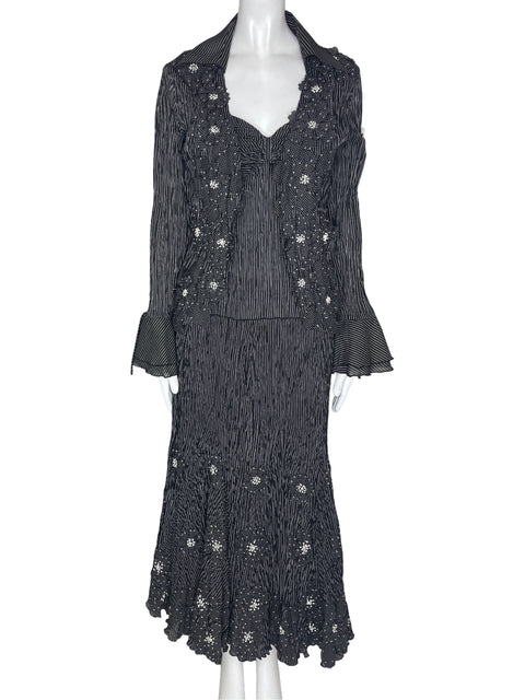 Conjunto Infinitif Rayas Estampado Ajustado Negro - Talla 42