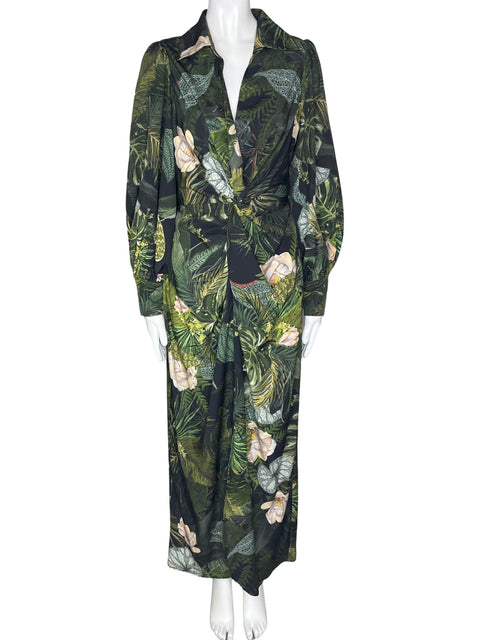 Vestido Vtch Maxi Fluido Abullonado Verde - Talla S