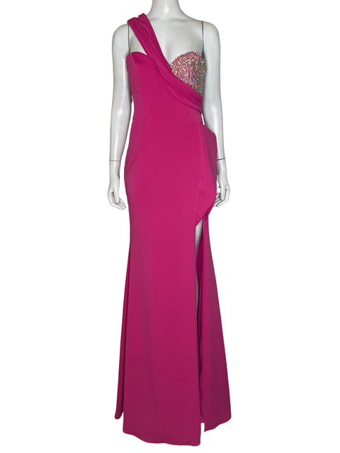 Vestido De Fiesta Jovani Detalles De Pedrería Asimétrico Rosado - Talla 4