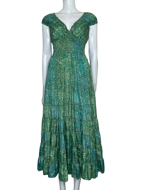 Vestido Tesoro Tps Maxi Estampado Verde - Talla XS