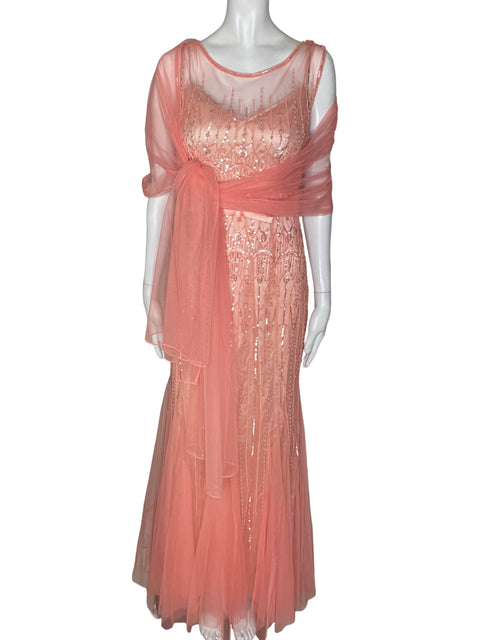 Vestido Two By Rosa Clara Pedreria Chal Transparente Rosado - Talla 6