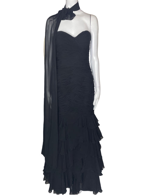 Vestido Bicici Maxi Plisado Strapless Negro - Talla L
