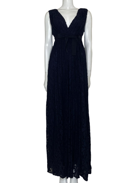 Vestido Carolina Herrera Drapeado Encaje floral Azul - Talla 4
