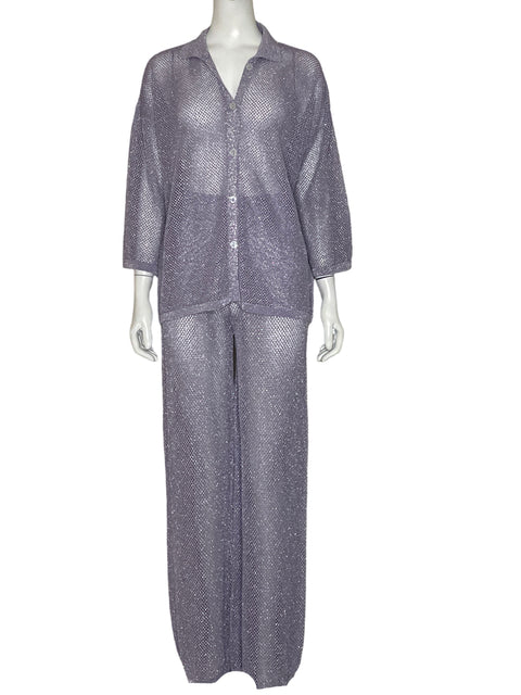 Set Qu Style Mesh Metalizado Morado - Talla XS