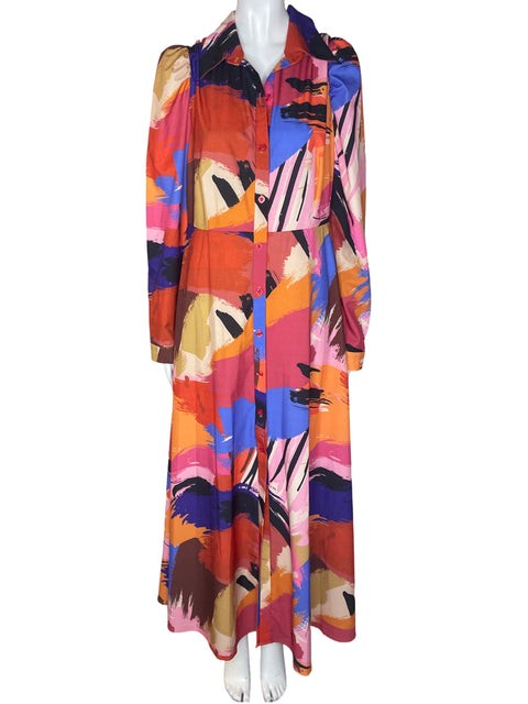 Vestido Nylon Botones Estampado Rosado - Talla L