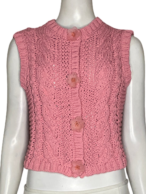 Chaleco Zara Botones Florales Rosado - Talla S