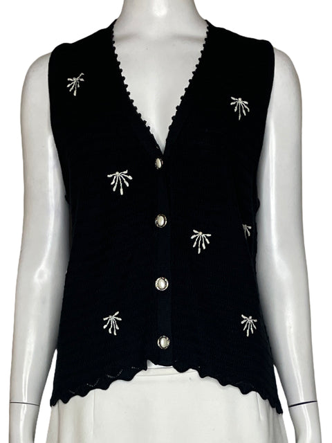 Chaleco Algodón Y Coco Bordado Negro - Talla S