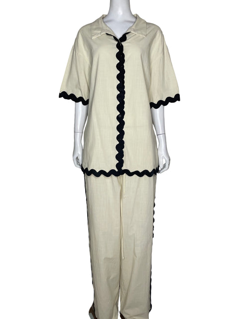 Conjunto Tesoro Tps Ribete De Ondas Negro Beige - Talla XL