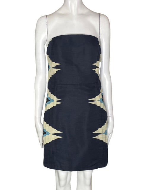 Vestido Ecoté Strapless Plisado Rayas Azul - Talla L