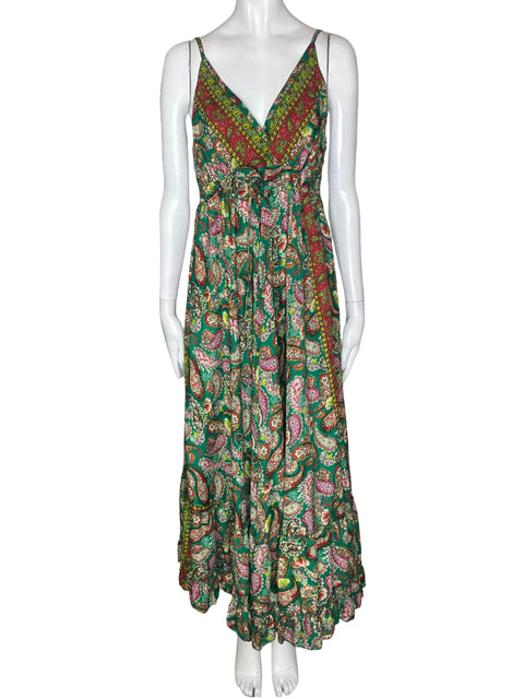 Vestido Boho Tiras Estampado Verde - Talla S
