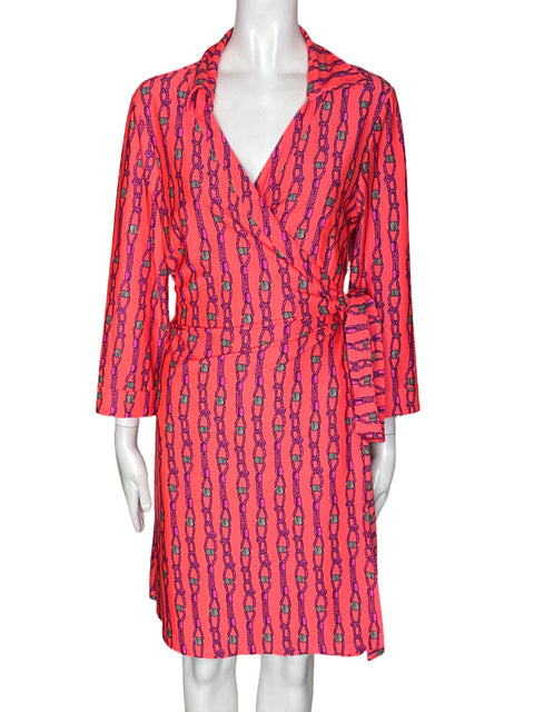 Vestido Julie Brown Midi Cruzado Cadenas Naranja - Talla L