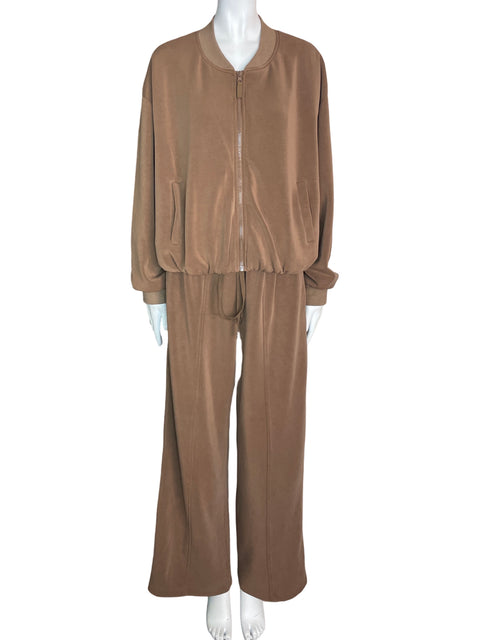 Conjunto Soft Pantalón/abrigo Manga larga Marrón - Talla L