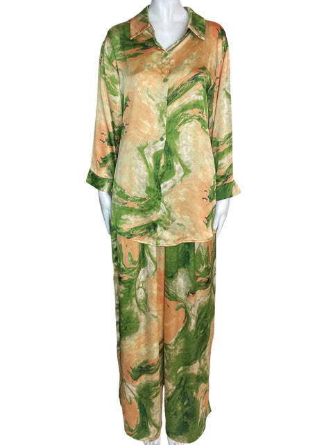 Conjunto N By Nancy Estampado Blusa/pantalon Beige - Talla L