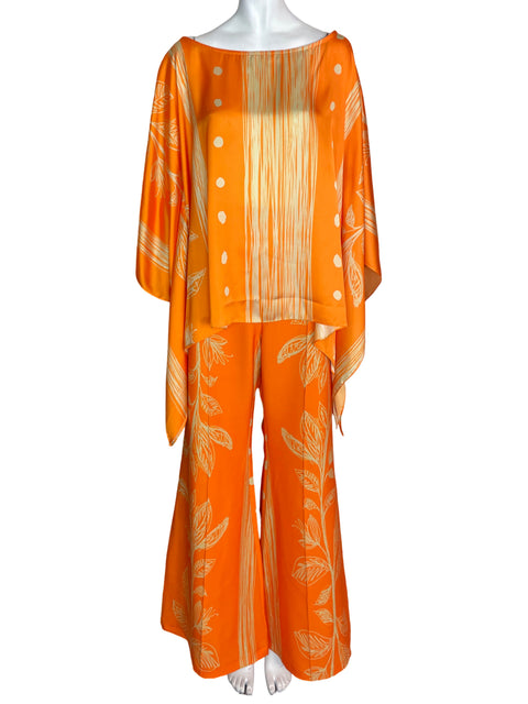 Conjunto Felipe De La Pava Estampado Asimétrico Pantalón/blusa Naranja - Talla U