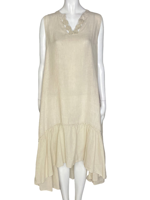 Vestido Made In Italy Sin mangas Ruchas Cuello v Beige - Talla L