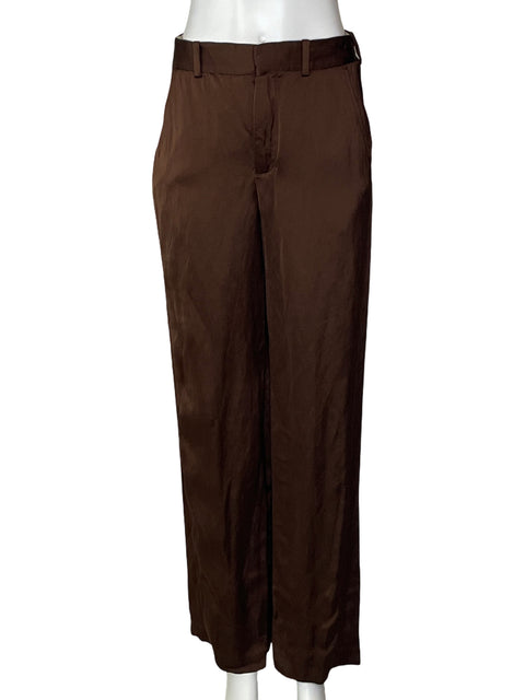 Pantalón Zara Bota Ancha Seda Marrón - Talla XS