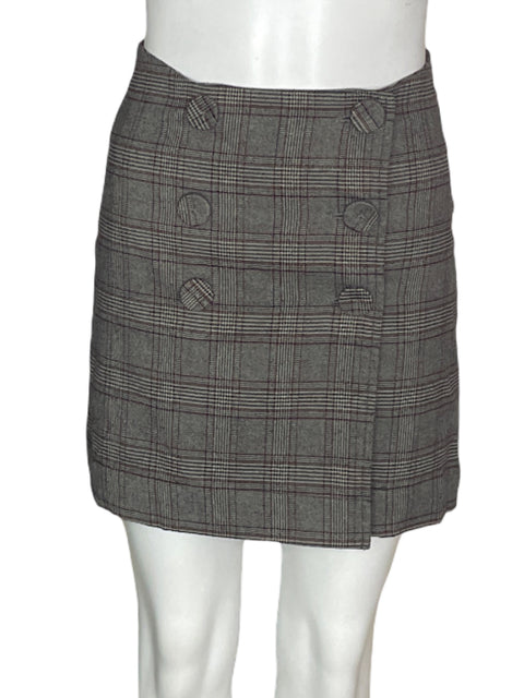 Falda Mango Mini Cuadros Botones Gris - Talla XS