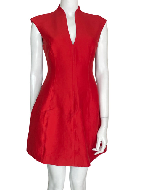 Vestido Halston Cuello v Sin mangas Midi Naranja - Talla 2