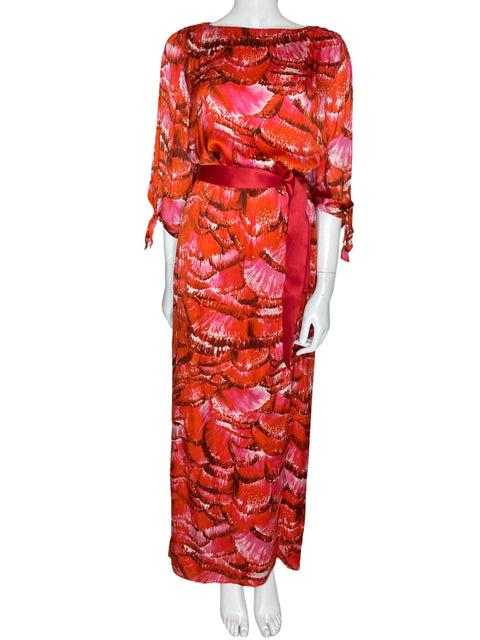 Vestido Carolina Herrera Estampado Suelto Nudos Naranja - Talla 2