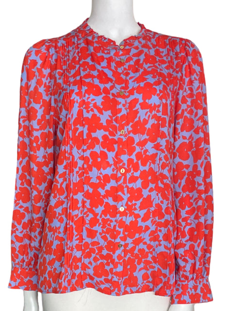 Blusa Ann Taylor Estampado Plisado Ruchas Naranja - Talla M