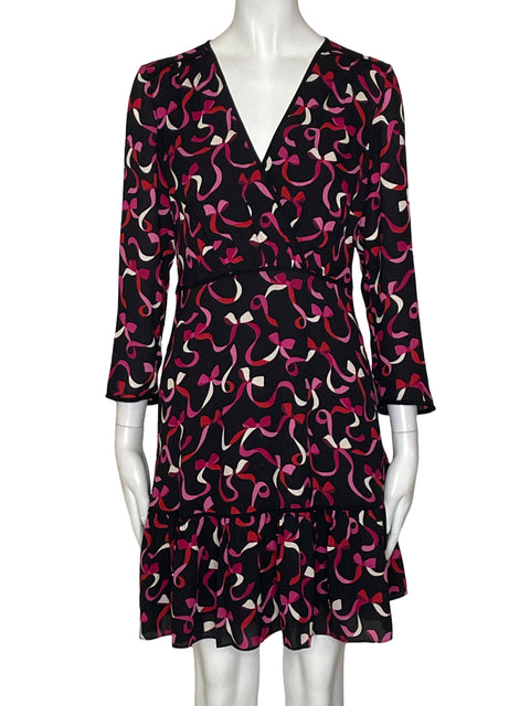 Vestido Kate Spade Estampado Cuello v Negro - Talla 0